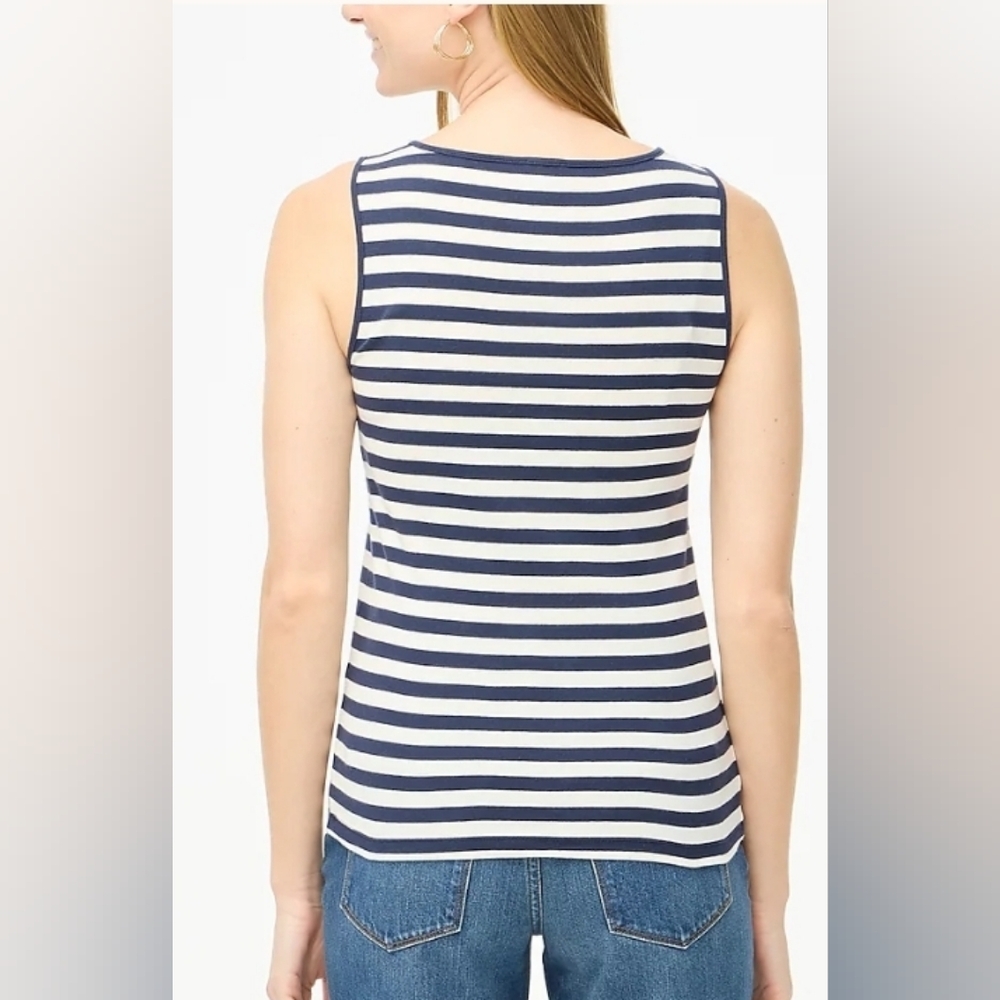 J. Crew Factory Women's Striped Shell Tank Top Navy & White Sz Medium - Picture 3 of 4
